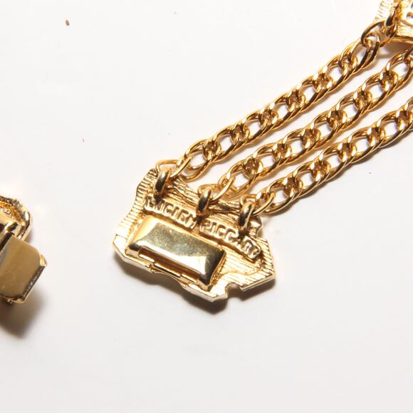 Vintage Lucien Piccard Goldtone Lion Shield 3 strand chunky necklace - Picture 6 of 7